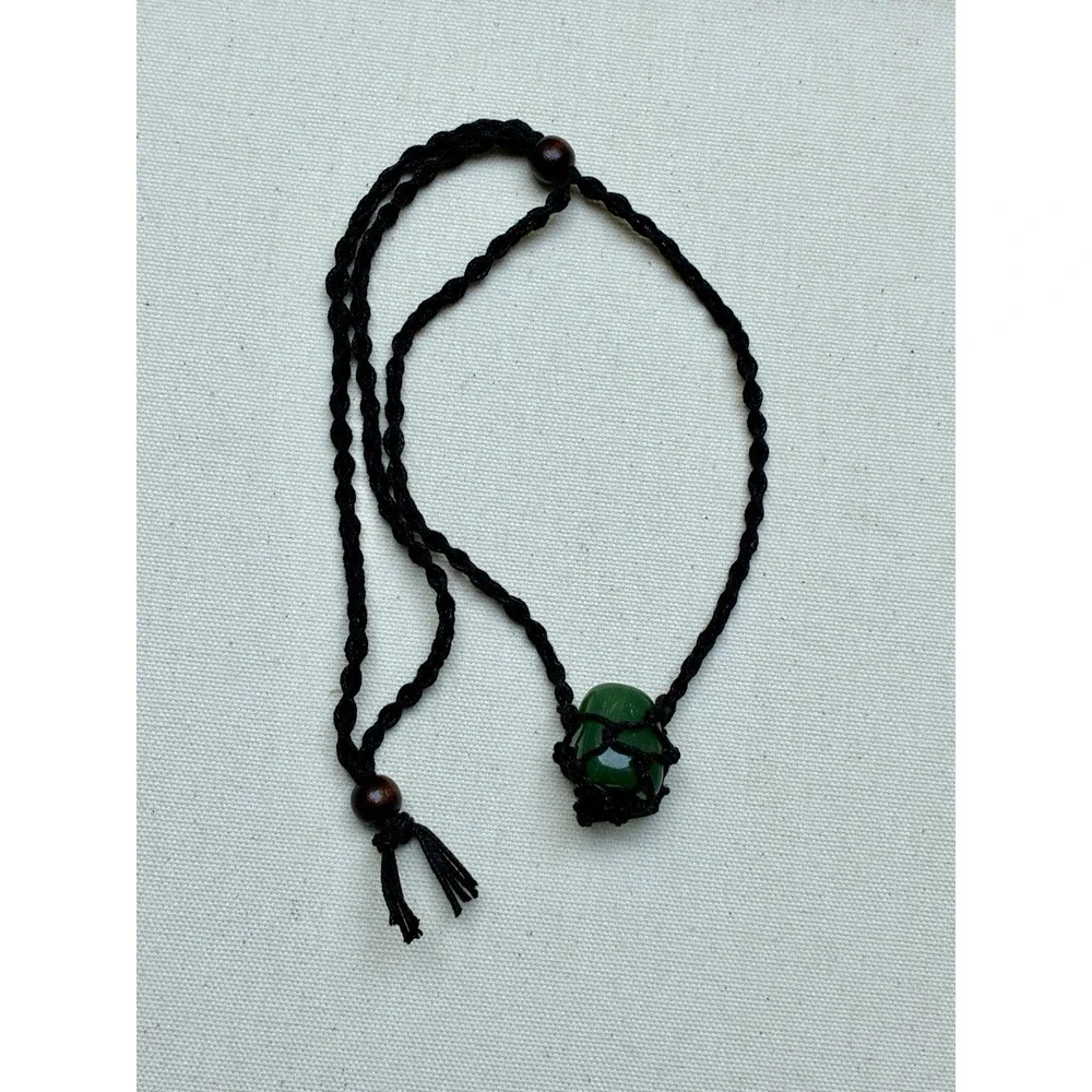 Natural Green Tumbled Stone Macrame Adjustable Cord Necklace Crystal Healing